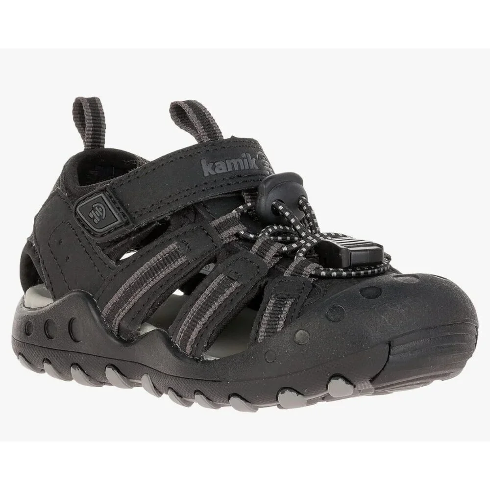 NWT Kamik Kids Crab Water Sandals Size 2‎ Black adjustable 2 way FIT